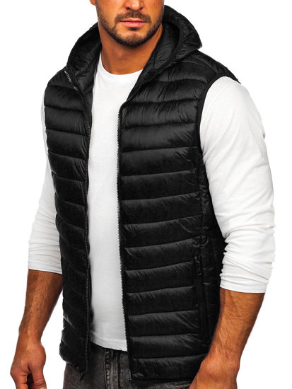 Gilet trapuntato da uomo con cappuccio in colore nero Bolf LY36