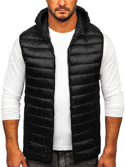 Gilet trapuntato da uomo con cappuccio in colore nero Bolf LY36