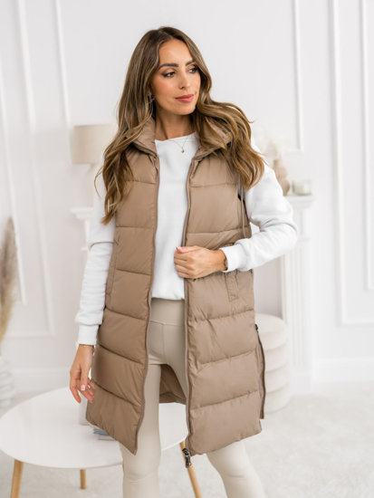 Gilet trapuntato lungo da donna beige Bolf B8212