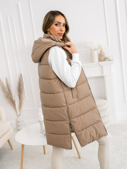 Gilet trapuntato lungo da donna beige Bolf B8212