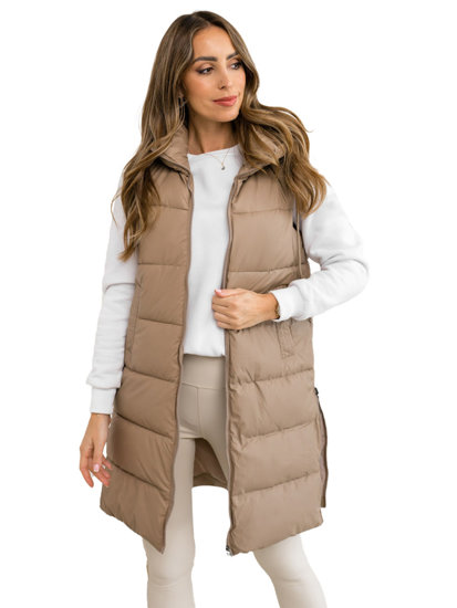 Gilet trapuntato lungo da donna beige Bolf B8212