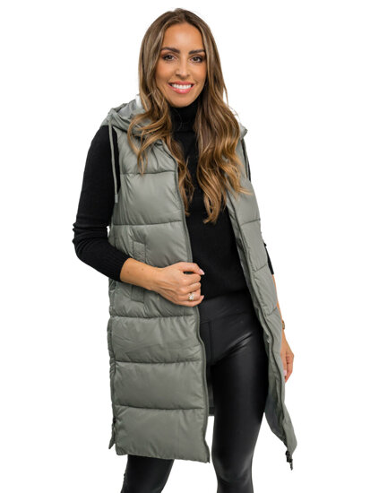 Gilet trapuntato lungo da donna khaki Bolf B8212