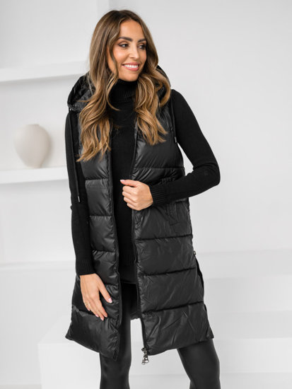 Gilet trapuntato lungo da donna nero Bolf R8212