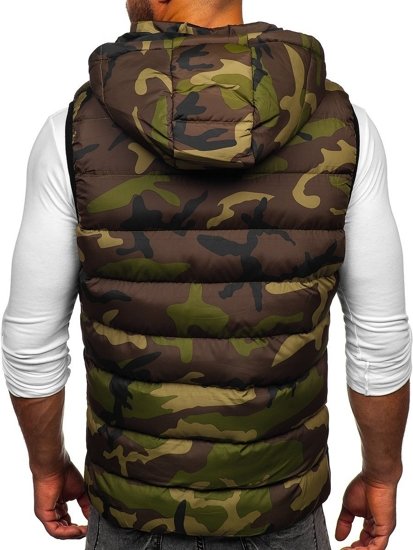 Gilet trapuntato mimetico con cappuccio da uomo khaki Bolf 6506