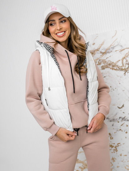 Gilet trapuntato spesso con cappuccio da donna bianco Bolf 16M9091