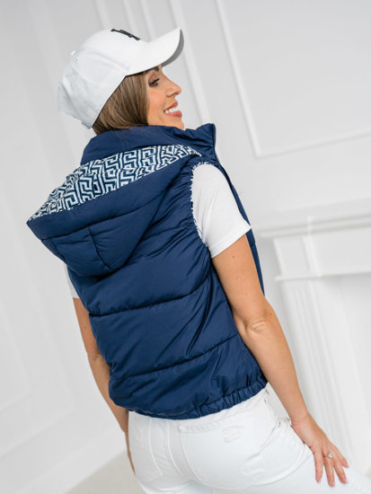 Gilet trapuntato spesso con cappuccio da donna blu Bolf 16M9091