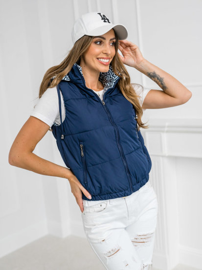 Gilet trapuntato spesso con cappuccio da donna blu Bolf 16M9091