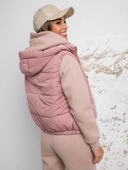 Gilet trapuntato spesso con cappuccio da donna rosa cipria Bolf 16M9091