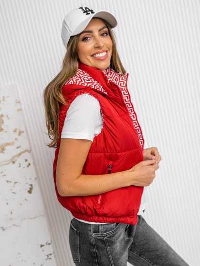 Gilet trapuntato spesso con cappuccio da donna rosso Bolf 16M9091