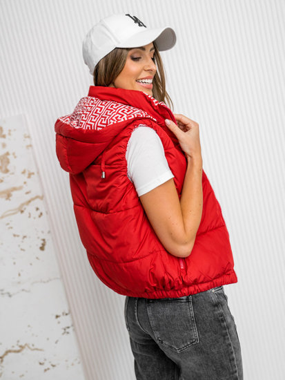 Gilet trapuntato spesso con cappuccio da donna rosso Bolf 16M9091