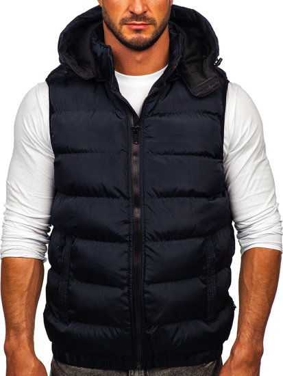 Gilet trapuntato spesso con cappuccio da uomo blu Bolf 7129