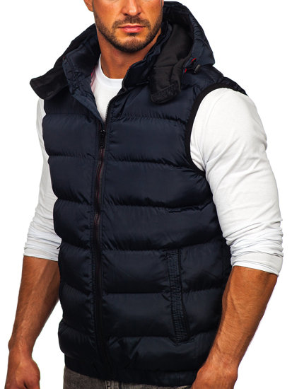 Gilet trapuntato spesso con cappuccio da uomo blu Bolf 7129