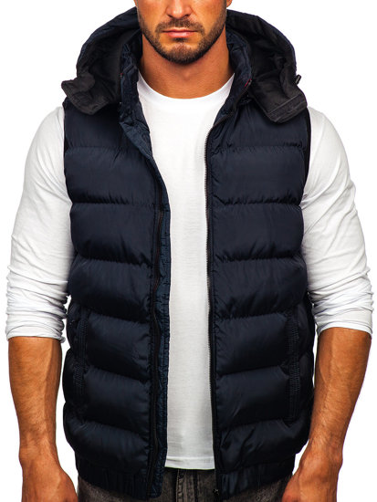 Gilet trapuntato spesso con cappuccio da uomo blu Bolf 7129