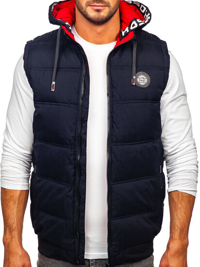 Gilet trapuntato spesso con cappuccio da uomo blu Bolf 84M3027