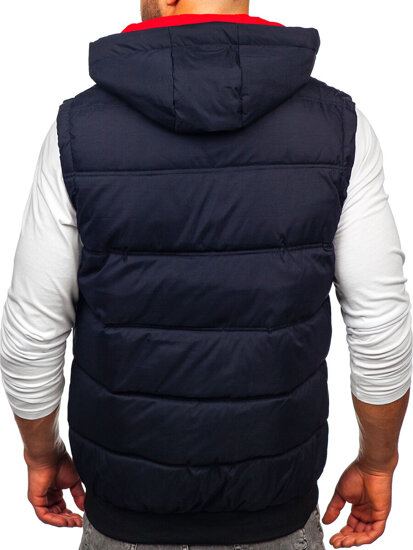 Gilet trapuntato spesso con cappuccio da uomo blu Bolf 84M3027