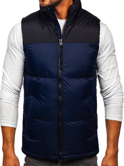 Gilet trapuntato spesso con cappuccio da uomo blu Bolf 9969