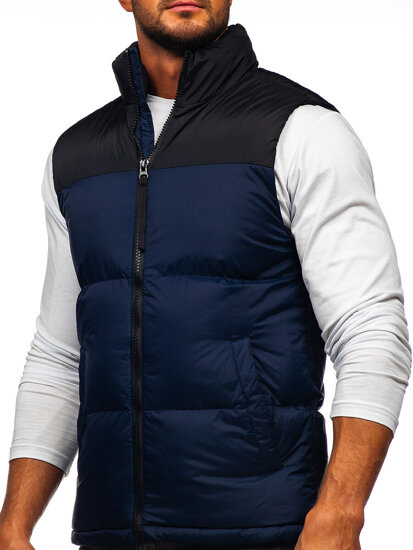 Gilet trapuntato spesso con cappuccio da uomo blu Bolf 9969