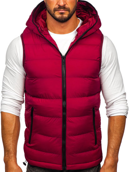 Gilet trapuntato spesso con cappuccio da uomo bordò Bolf 7M805