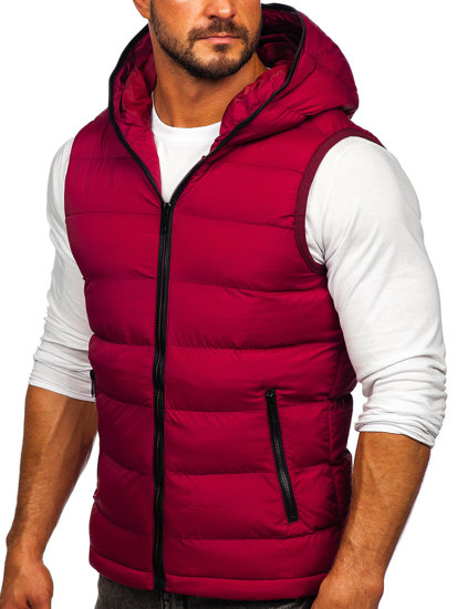 Gilet trapuntato spesso con cappuccio da uomo bordò Bolf 7M805