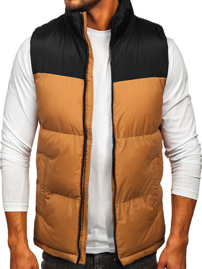 Gilet trapuntato spesso con cappuccio da uomo camello Bolf 9969