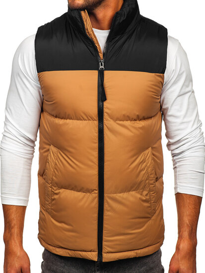 Gilet trapuntato spesso con cappuccio da uomo camello Bolf 9969