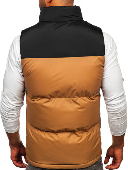 Gilet trapuntato spesso con cappuccio da uomo camello Bolf 9969