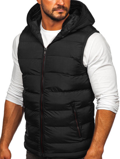 Gilet trapuntato spesso con cappuccio da uomo nero Bolf 7M805