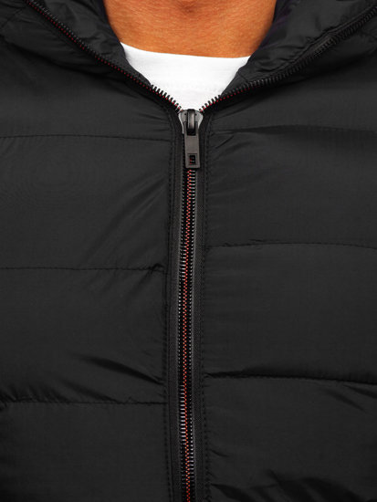 Gilet trapuntato spesso con cappuccio da uomo nero Bolf 7M805