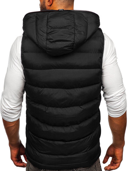 Gilet trapuntato spesso con cappuccio da uomo nero Bolf 7M805