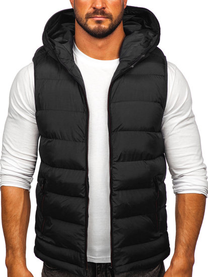 Gilet trapuntato spesso con cappuccio da uomo nero Bolf 7M805