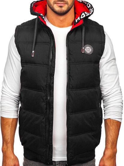 Gilet trapuntato spesso con cappuccio da uomo nero Bolf 84M3027