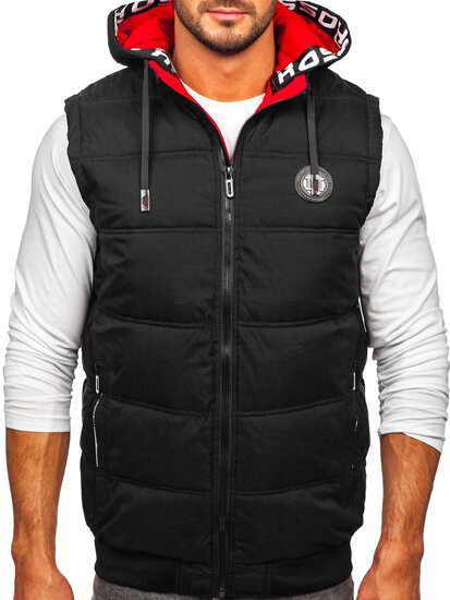 Gilet trapuntato spesso con cappuccio da uomo nero Bolf 84M3027