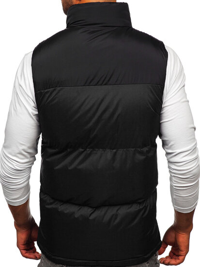 Gilet trapuntato spesso con cappuccio da uomo nero Bolf 9969