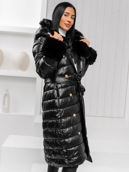 Giubbotto invernale lungo trapuntato cappotto con cappuccio da donna nero Bolf 5M3160