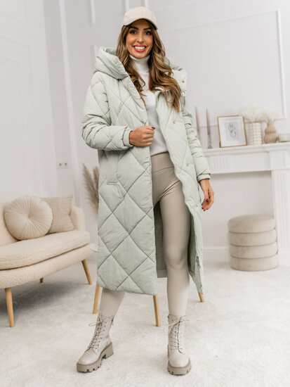 Giubbotto invernale lungo trapuntato cappotto con cappuccio da donna verde Bolf 5M3173