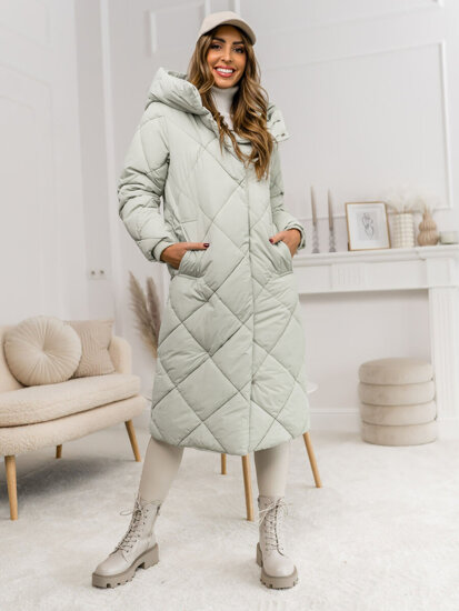 Giubbotto invernale lungo trapuntato cappotto con cappuccio da donna verde Bolf 5M3173