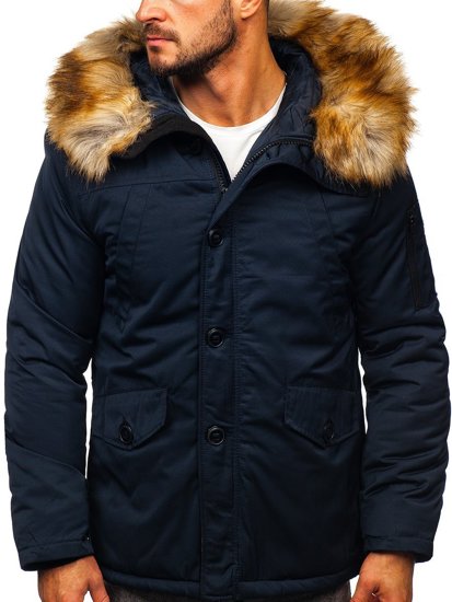 Giubbotto invernale parka tipo alaska da uomo blu Bolf JK355