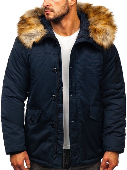 Giubbotto invernale parka tipo alaska da uomo blu Bolf JK355