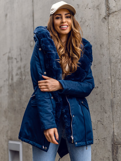 Giubbotto invernale tipo parka con cappuccio da donna blu Bolf 5M762