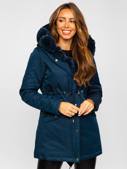 Giubbotto invernale tipo parka con cappuccio da donna blu Bolf 5M762