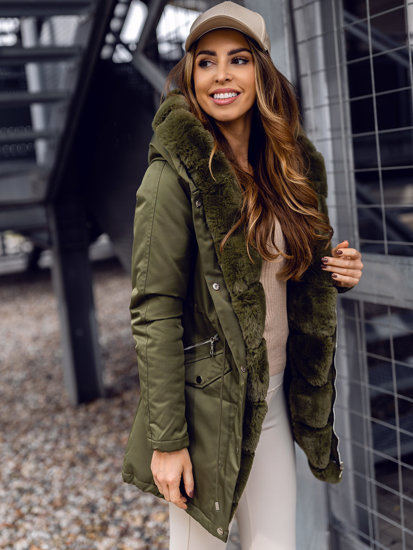 Giubbotto invernale tipo parka con cappuccio da donna khaki Bolf 5M762