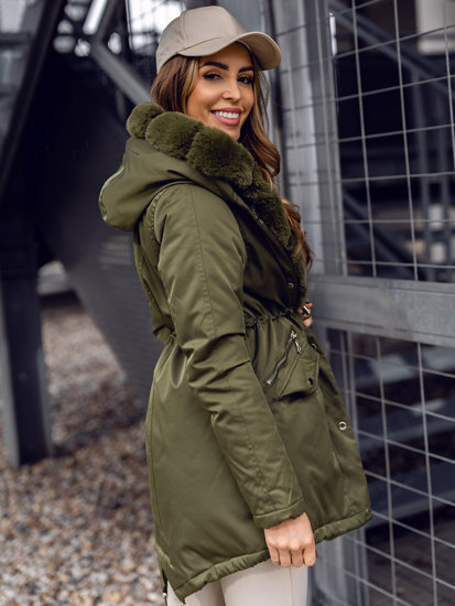 Giubbotto invernale tipo parka con cappuccio da donna khaki Bolf 5M762