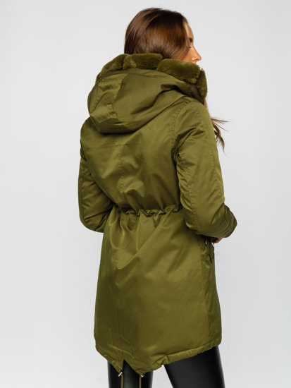 Giubbotto invernale tipo parka con cappuccio da donna khaki Bolf 5M762