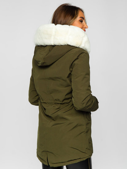 Giubbotto invernale tipo parka con cappuccio da donna khaki Bolf 7034