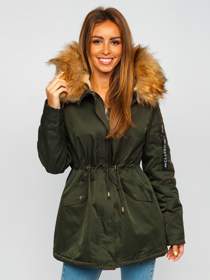 Giubbotto invernale tipo parka con cappuccio da donna khaki Bolf B532