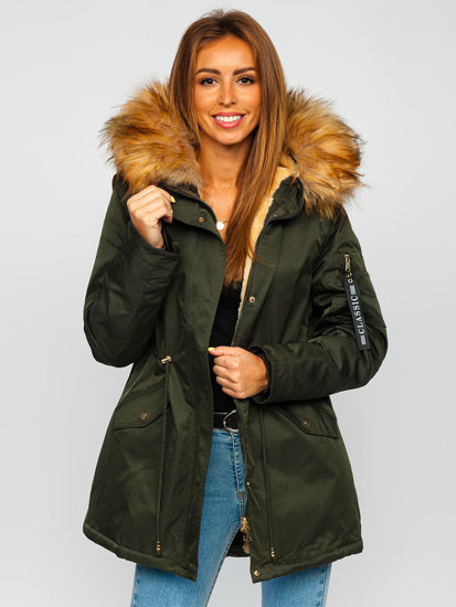 Giubbotto invernale tipo parka con cappuccio da donna khaki Bolf B532