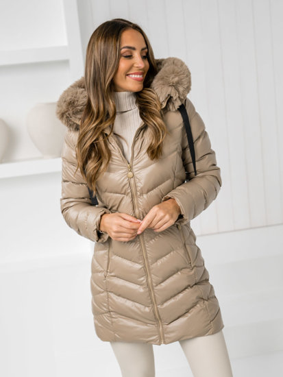 Giubbotto invernale trapuntato con cappuccio da donna beige Bolf 5M3139