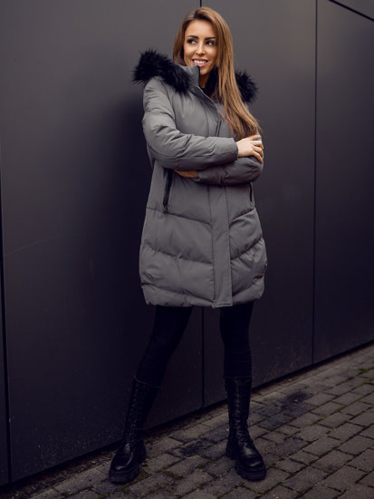 Giubbotto invernale trapuntato con cappuccio da donna grafite Bolf 23071