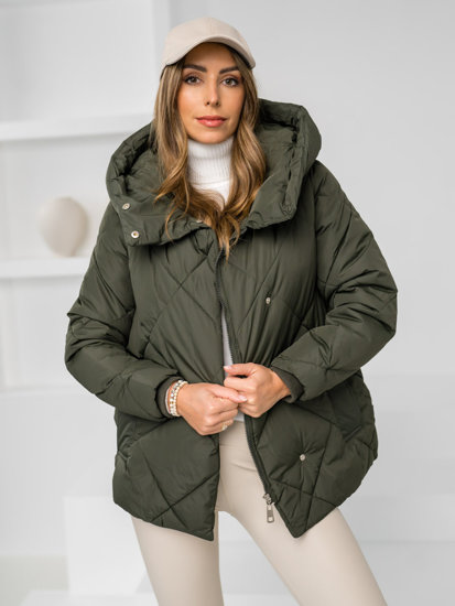 Giubbotto invernale trapuntato con cappuccio da donna khaki Bolf 5M3175