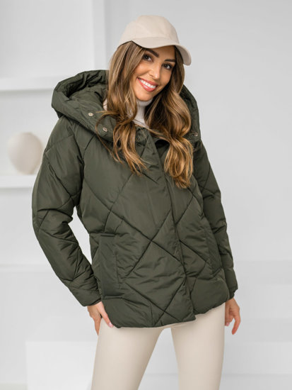 Giubbotto invernale trapuntato con cappuccio da donna khaki Bolf 5M3175